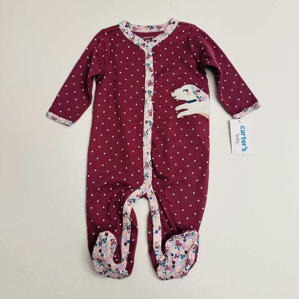 Carter’s 6 Months Baby Girl Dog Polka Dot Footie Snap NWT